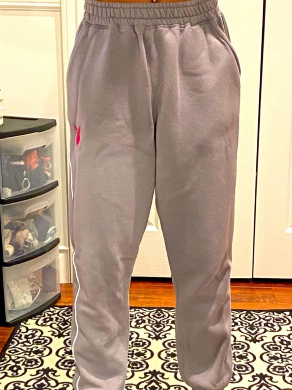 Playboy Gray Sweatpants with reflective leg strip